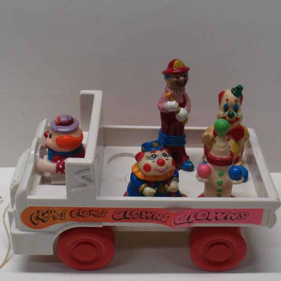 Vtg 1980's Pull Vehicle Toy w/  Circus Clowns Seal - Picture 2 of 7